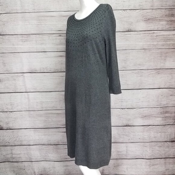 Ann Taylor M 3/4 Sleeves Knit Sweater Dress Embellished Gray - Picture 5 of 9